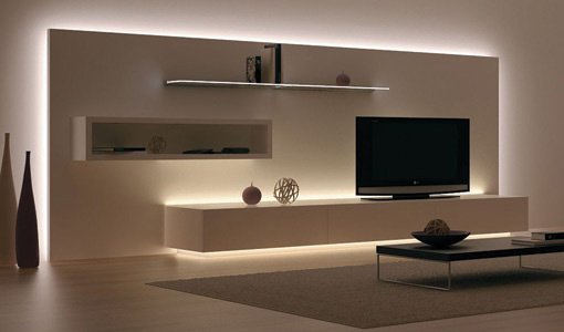 Led strip lights illuminating living room