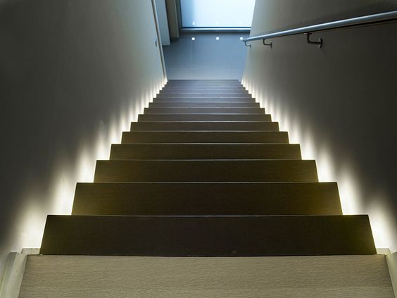 Lights running alongside stairway