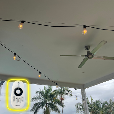 dimmable string lights hanged under patio